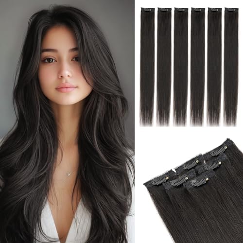 Rich Choices Real Human Hair Clip In Extensions-6 Pcs Single Clip Design-100% Remy Hairs Invisible Clip in Extensions for Thin Hair-Seamless Hairpieces for Women/Men-20 Inches #1B Natural Black by RichChoices