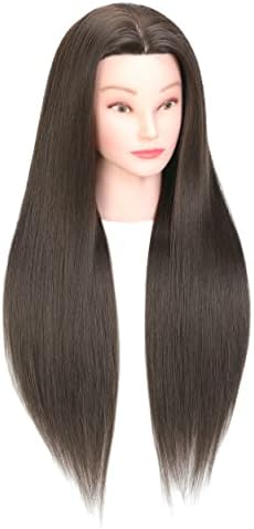 30 Inch Long Brown Hair Mannequin Head 80% Human Hair Manikin Cosmetology Doll Training Head for Hairdresser Practice Braiding Styling Curling Cutting with Table Clamp Stand - Image 2