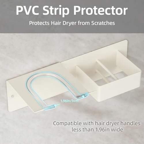 Hair Dryer and Straightener Holder, Upgraded Hair Straightener Holder with Cable Hook, Stainless Steel Universal Hair Dryer Wall Mount Waterproof for Bathroom Space-Saving White - Image 3