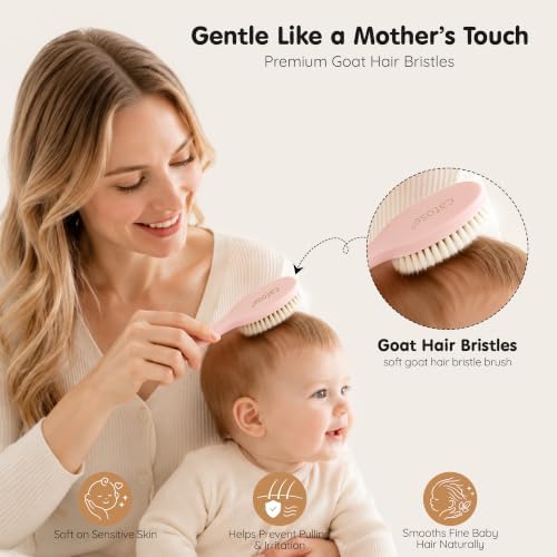 Baby Brush Comb Set, Goat Hair Bristles, Wooden Cradle Cap Brush,2PC - Image 3