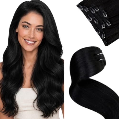 LaaVoo Clip in Hair Extensions Black Human Hair by LaaVoo