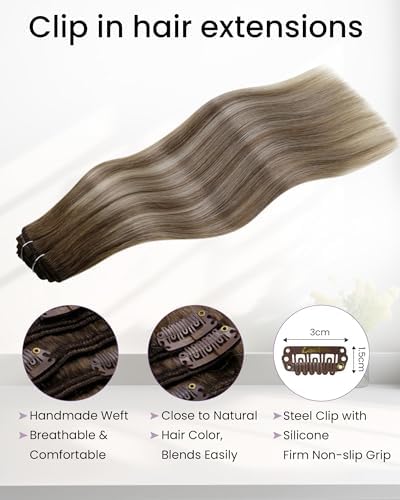 LaaVoo Clip in Hair Extensions Ombre Human Hair, 18inch 5pcs 80g - Image 3
