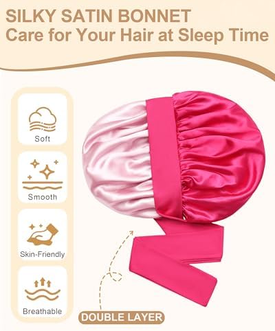 AWAYTR Double Layer Satin Bonnet for Women, Reversible Sleep Hair Wrap - Image 4