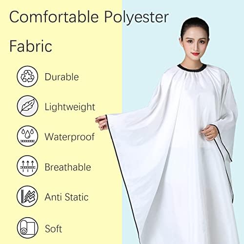 Barber Hair Cutting Cape with Adjustable Neckline 55" x 63" White - Image 3