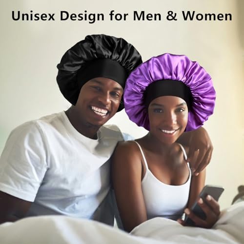 2pcs Bonnets for Men, Double Layer Hair Bonnet Satin Bonnet for Women Curly Hair Braids - Image 5