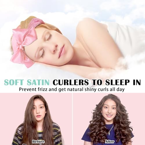 Gwabee Satin Heatless Curls Overnight Hair Curlers to Sleep In Hair Curler Rollers No Heat Hair Wrap for Curls Headband, 70" Satin Heatless Curling Rod Set for Women Long Waves Hair Volume -Pink 9PCS - Image 2