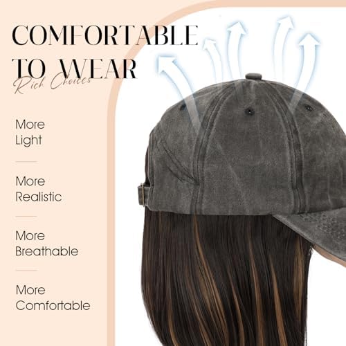 Rich Choices Hat Wigs for Women,Dark Gray Baseball Cap with Hair Extensions for Women/Men,Short Bob Hairstyle Caps with Hair Attached Adjustable Baseball Cap Wig 6 Inch Highlighted Dark Brown Hair - Image 4