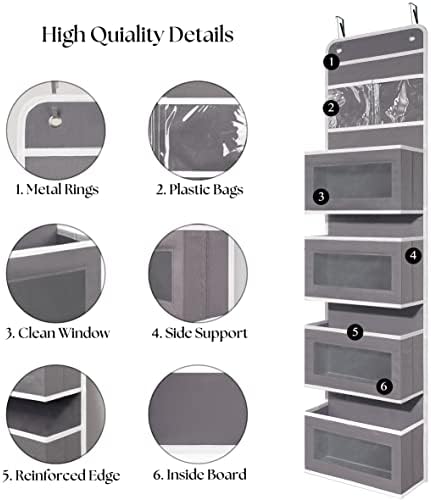 GCreation Over Door Organizer for Bedroom Bathroom Pantry, 5 Shelf Gray - Image 4