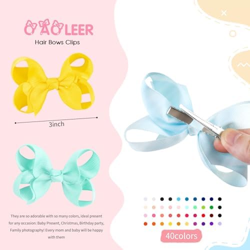 Oaoleer 40 Colors 3" Hair Bow Clips for Girls Tolddler Hair Accessories - Image 2