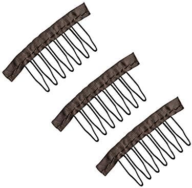 YANTAISIYU 24 Pcs/Lot Wig Combs for Making Wig Caps 7-teeth Steel Clips with Cloth Wig Combs for Hairpiece Caps (Dark Brown) - Image 4