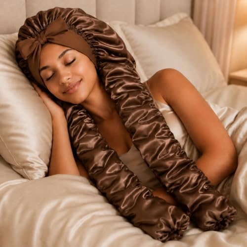 Double Layer Slik Like Satin Bonnet, 33-43" XXL Bonnet for Braids Long Hair - Image 5