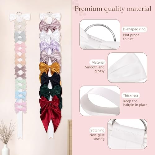 3 PCS Bow Holder for Girls Hair Bows, Ribbon Hair Clip Oraganizer Hair Barrettes Storage for Women,Wall Hanging Alligator Clip Hair Accessories Organizer Bedroom College Dorm Decor (White) - Image 5