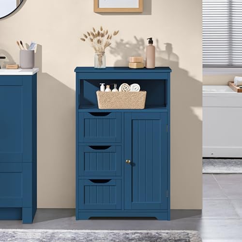 Yaheetech Small Bathroom Storage Cabinet with 3 Drawers, Navy Blue - Image 2