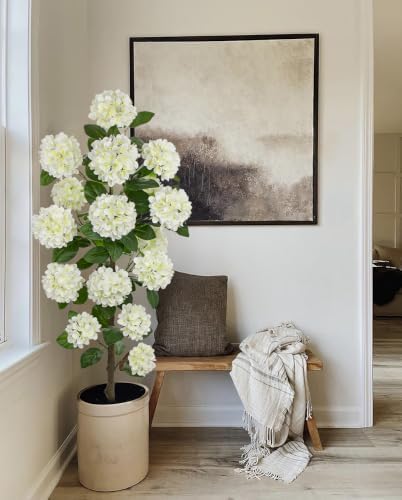 5FT White Hydrangea Artificial Flowers Tree Faux Hydrangea Plant Potted - Image 3