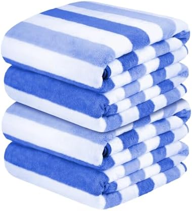 JML Bath Towels, Pack of 4, 30"x60", Large, Cabana Stripe Blue by JML