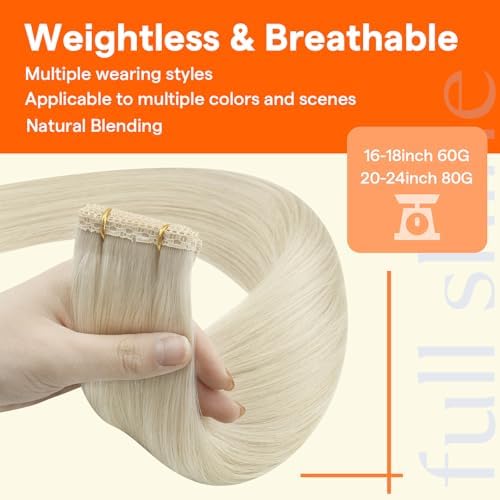 Full Shine Invisible Sew In Hair Extensions Real Human Hair 18 Inch 60g - Image 4