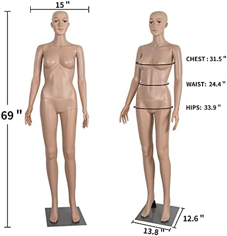 Female Mannequin Full Body Dress Form Stand 69 Inch Adjustable Plastic Detachable Mannequin Stand Realistic Display Head Metal Base (69 Inches-A) - Image 2