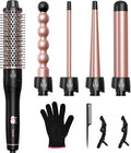Lopeie 5 in 1 Curling Iron with Thermal Brush and 4 Interchangeable Ceramic Barrels(1/2 to 1 1/2 inch), Curling Wand Set, Fast Heating, Dual Voltage Hair Curler, Gifts for Women by Lopeie