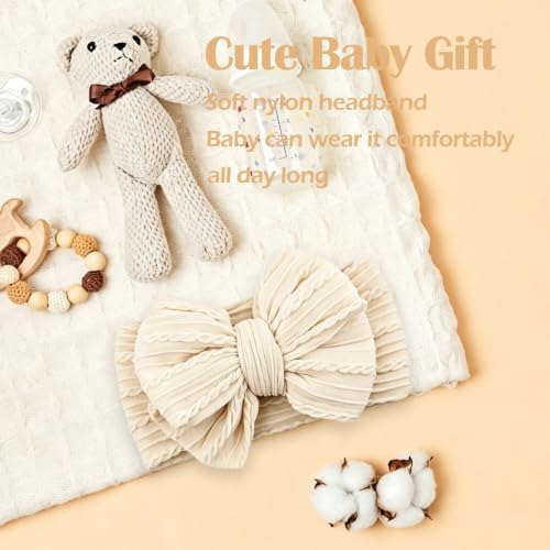 Baby Bows Headbands Soft Nylon Handmade Hair Accessories for Newborn Infant Toddler Kids (Beige, Large) - Image 6