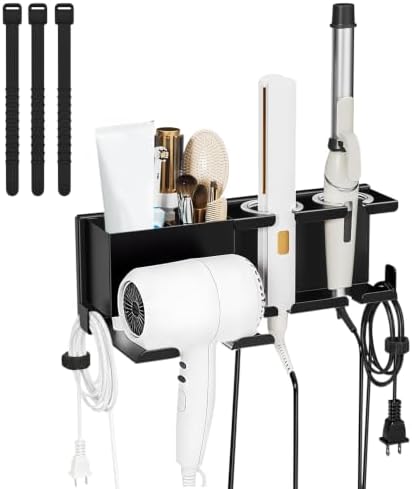 Hair Dryer Holder Wall Mount, Hair Tool Organizer with 3 Cord Organizers by NAJIESUN