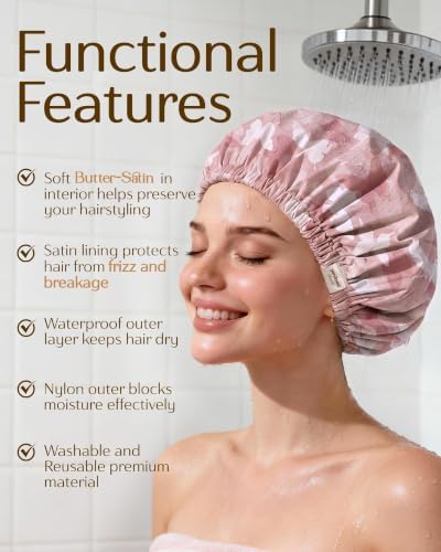 Yanibest Satin Lined Shower Cap, Reusable Waterproof Shower Caps for Women - Image 4