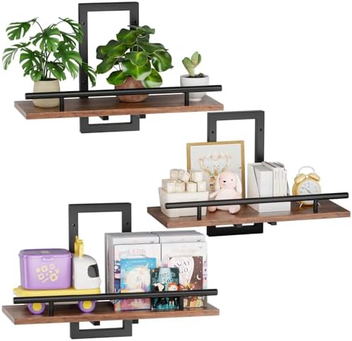 Sbosbo Floating Shelves for Wall, Plant Shelf Indoor, Wall Planters for Indoor Floating Plant Shelves for Bedroom, Living Room, Kitchen, Office, Bathroom Decor (2 Pack) (Rustic Brown 02, 3) by SBOSBO