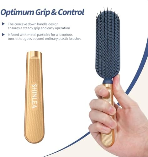 SHINLEA Slim Hair Brush for Fine Thin Thick Hair, Soft Double Nylon Bristles for Deep Detangling & Massage, Metal-Infused Luxury Gold Handle, Gift for Women Men Kids - Image 4