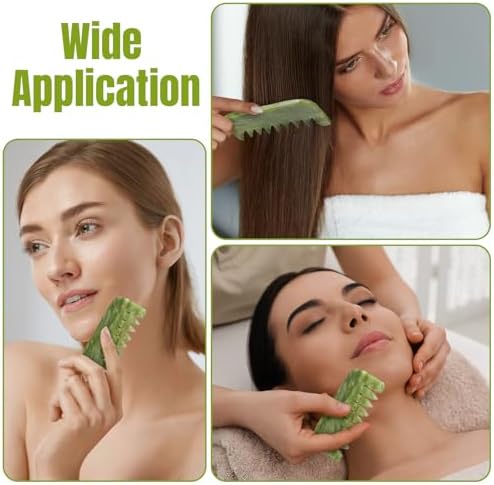 Geiserailie 2 Pcs Jade Combs Gua Sha Stone Scalp Massage Tool - Image 3