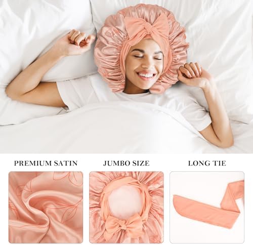 3Pcs Bonnets for Sleeping, Extra Satin Silk Bonnet for Sleeping Women with Tie Band for Curly Hair Jumbo Bonnet Braids - Image 3