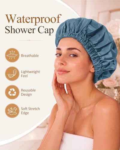 Edoneery Shower Caps for Women Reusable Waterproof, Shower Hair Cap - Image 3