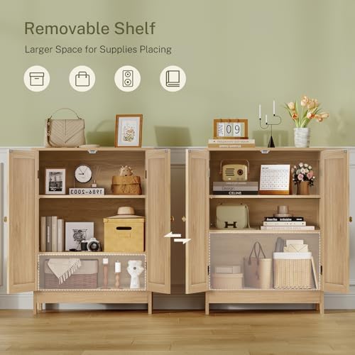 Iwell Storage Cabinet, Rattan Cabinet with Adjustable Shelf, for Living Room, Entryway, Kitchen, Home Office, Nature - Image 5