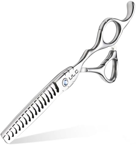 ULG Hair Thinning Scissors 6.7” Shark Series 100% Japanese Stainless Steel, Offset Handle, 16-Tooth Fishbone Chunker 45% Hair Removal, Professional Barber Layering Shears for Salon & Home Hair Styling by ULG