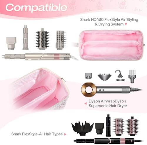 Quilted Hair Tool Travel Bag, Shark Flex Style Travel Case For Dyson Hair Dryer Airwrap Bag, Curling Iron Bags Quilted For Shark Dyson Revlon Organizer Accessories - Pink Floral - Image 3