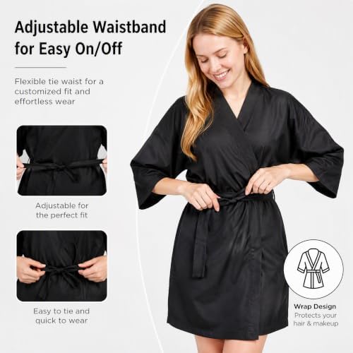 WUWEOT 4 Pack Salon Client Gown Robes Cape, Waterproof Hair Dye Cape, 43 Inch Long Black Soft Kimono Style Barber Smock for Hair Stylist with Adjustable Tie to Hair Cutting, Hair Coloring - Image 5