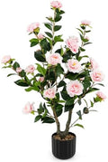 Goplus 38’’ Artificial Camellia Tree, Flower Plants Artificial Tree by Goplus