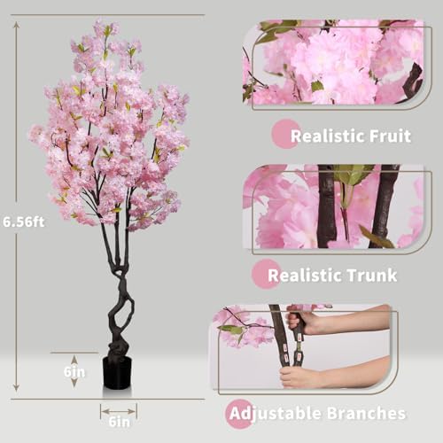 6.56ft Tall Pink Artificial Cherry Blossom Trees - Image 4