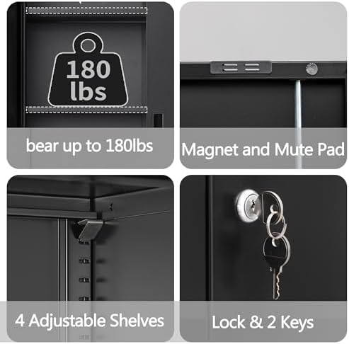 Wanfu Metal Storage Cabinet, 87" H x 32" W x 16" D Locking Storage Cabinets with 4 Adjustable Shelves and Top Cabinet for Office, Garage, Home-Black - Image 6