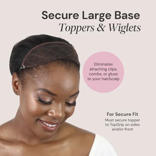 MILANO COLLECTION Glueless Top Grip for Hair Topper & Wiglets, Adjustable Translucent Strap with Side Openings, Top Headband for Your Wig or Topper, Includes Clips, Brown, Large - Image 4