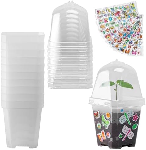 10 Packs Plant Nursery Pots with Humidity Domes, Plastic Gardening Pot by EBaokuup