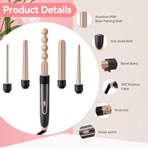 Curling Wand 5 in 1 Hair Curlers Iron Set with 5 Interchangeable Ceramic Tourmaline Barrel for Long Short Hair Styles Curling Irons Set Fast Heating Hair Cripmer for Women Gift - Image 3