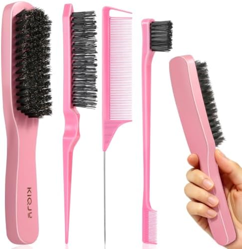 Boar Bristle Slick Back Hair Brush Set to Tame Flyaways & Sleek Styles by Unknown