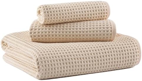 MICROFI New Microfiber Waffle Bath Towels, 3 Pieces, Oversized, Soft, Absorbent, Fast Drying, Lint Free, Includes Bath, Face and Hand Towels 430 GSM by Unknown