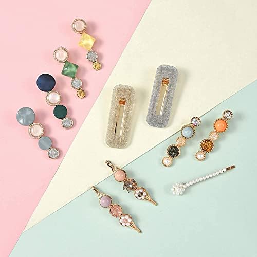 Mehayi 20 PCS Macaron Pearls and Acrylic Resin Hair Clips, Handmade Cute Hair Barrettes Bobby Pins, Glitter Crystal Geometric Hairpin, Elegant Gold Hair Accessories, Gifts for Women Girls… - Image 5