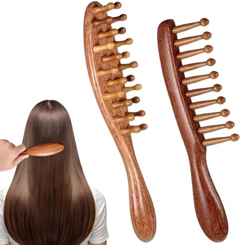2PCS Loc Comb for Sisterlocks, Comfortable Massage Comb, Wooden Scalp Massager Combs for Dreadlocks, Scraping Massage Tools Wide Tooth Combs for Scalp Care and Hair Styling by Unknown