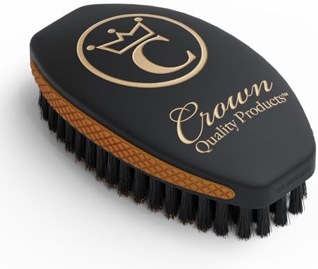 360 Wave Brush, Curved SOFT 100% Boar Bristle, BLACK & GOLD, Waterproof by CrownQualityProducts