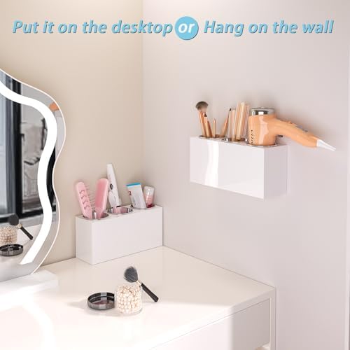 White Acrylic Hair Tool Organizer Wall Mount for Bathroom - Image 2
