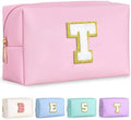 TOPEAST Dorm Room Essentials for Girls - Pink Initial Makeup Bag, College Essentials PU Leather Bag | Travel Car Essentials | Cute Stuff Birthday Gift for Friends Sister (Pink T) by TOPEAST