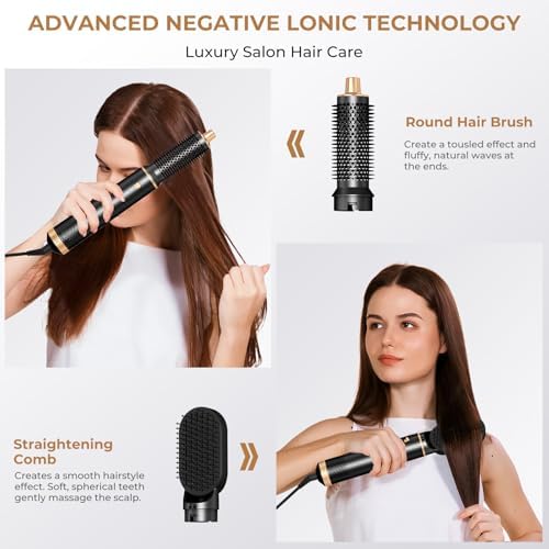 5 in 1 Blow Dryer Brush Set, Detachable Hair Dryer Brush & Hot Air Styler, Auto Air Curling Wrap Styler, Ionic Hair Styling Tools for Straighten/Curl/Dry/Volumize/Smooth as Gift - Image 4