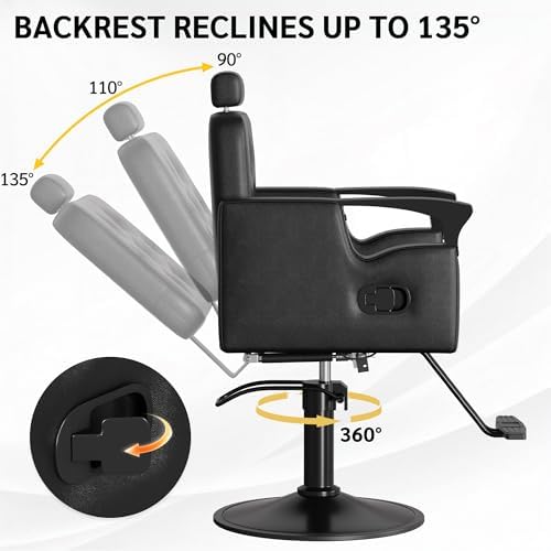 Barber Chair for Hair Stylists, Hydraulic Styling Chair with Heavy Duty Pump, 360° Swivel Barber Chairs with Reclining, Adjustable Headrest, Beauty Salon Equipment, 330 Lbs - Image 4