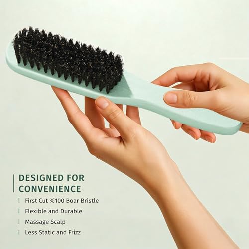 4Pcs Beech Wood Boar Bristle Slick Back Hair Brush Set with Gift Bag, Edge Brush, Teasing Brush & Rat Tail Comb, Smooth Frizz Flyaways Ponytails Buns & Baby Hair Edges Styling Tools for Women Men Kids - Image 2